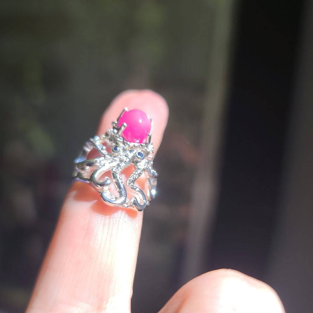 Star Ruby & Sapphire Sterling Octopus 🐙 ring sz6 - Picture 5 of 8